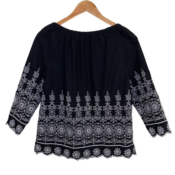 Talbots Black and White Eyelet Embroidered Peasant Top Size Small - Picture 2 of 6